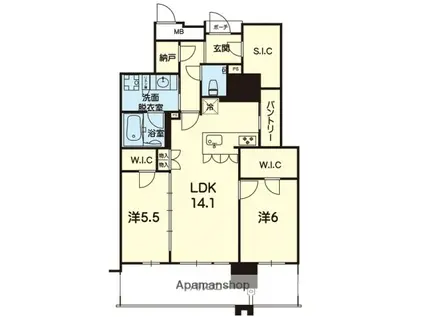 MJR熊本ゲートタワー(2LDK/25階)の間取り写真
