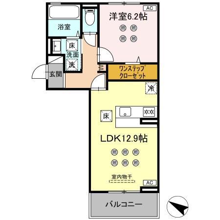 熊本市健軍線 健軍校前駅 徒歩5分 3階建 新築(1LDK/1階)の間取り写真