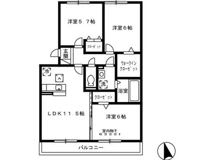レルシエンテ(3LDK/3階)の間取り写真