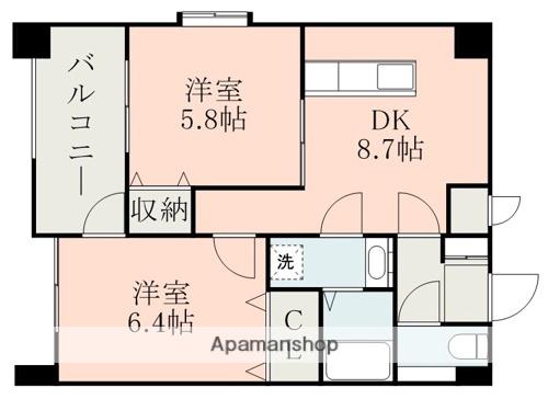 リバージュ県庁通(2DK/10階)の間取り写真