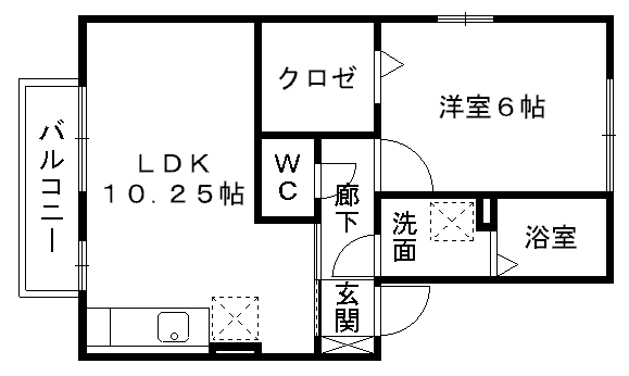 アクティブA棟(1LDK/2階)の間取り写真