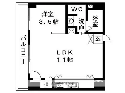 HAPPYFEELINSHINMACHI(1LDK/3階)の間取り写真