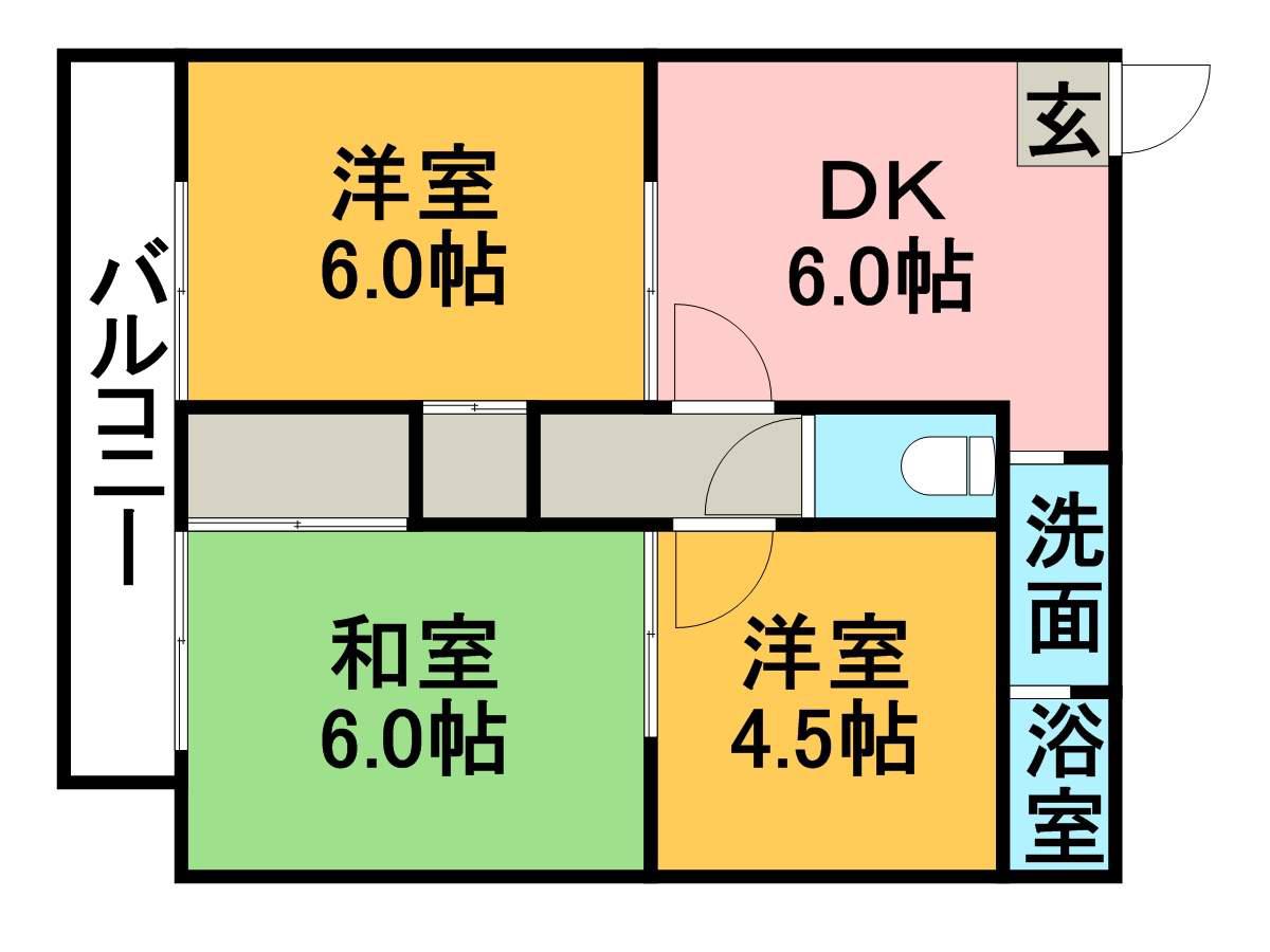 ベルテック須屋Ⅰ(3DK/1階)の間取り写真