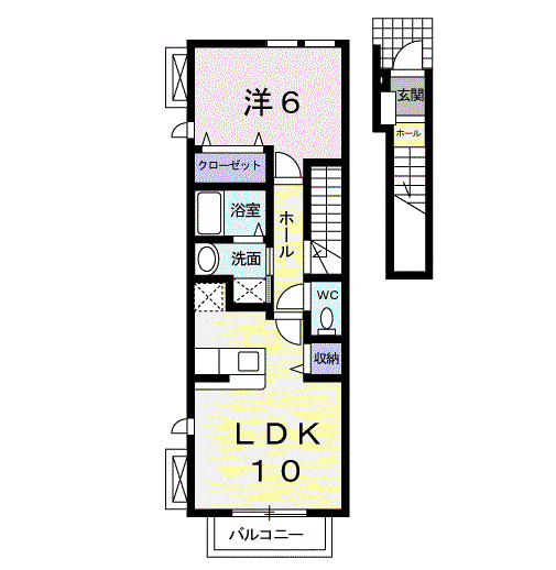 プロムナ-ドⅠ(1LDK/2階)の間取り写真
