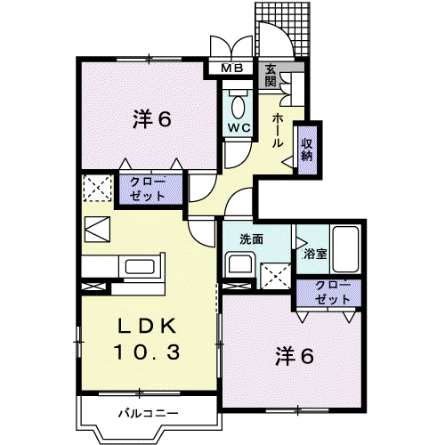 N&YアベニューG(2LDK/1階)の間取り写真