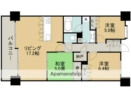 MJRザ・ガーデン大江(3LDK/13階)の間取り写真