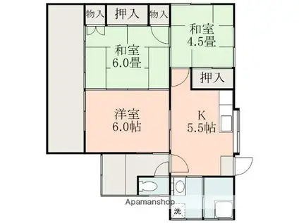 豊肥本線 武蔵塚駅 徒歩51分 1階建 築44年(3K)の間取り写真