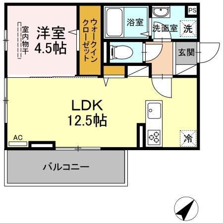 グレース下南部(1LDK/3階)の間取り写真