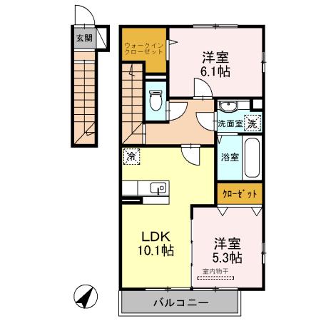 ホームパーティⅤ号館(2LDK/2階)の間取り写真