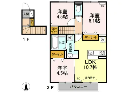 メゾン・フローラ B棟(3LDK/2階)の間取り写真