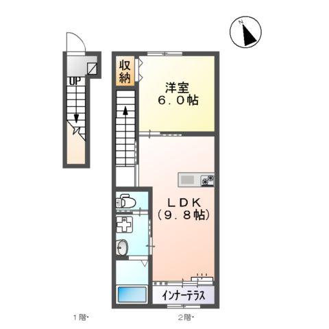 黒髪6丁目アパート(1LDK/2階)の間取り写真