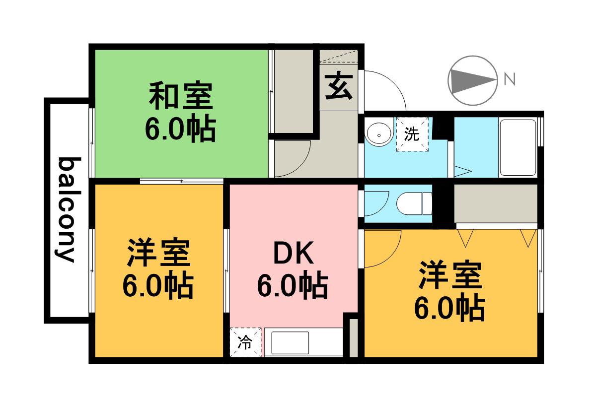 プレミールハイムB棟(3DK/1階)の間取り写真
