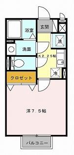 カジュプレーン(1K/2階)の間取り写真