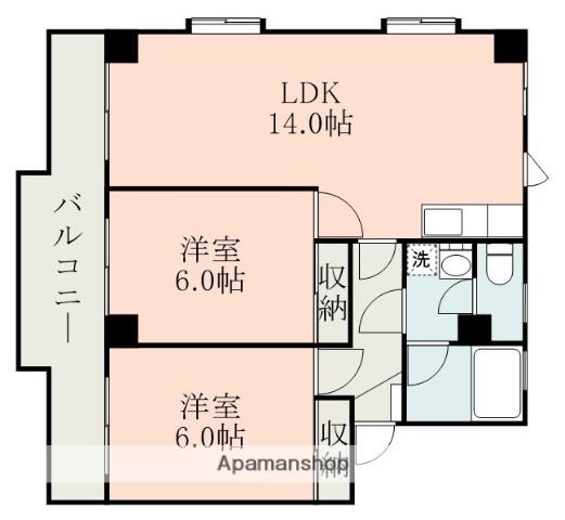 グローリーマンション(2LDK/4階)の間取り写真