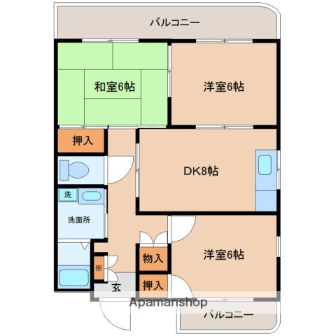 ソレイユ八幡町(3DK/4階)の間取り写真