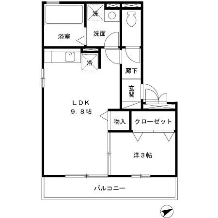 寺原サンハイツ Ⅱ(1LDK/2階)の間取り写真