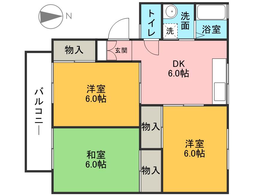 パークヒルB棟(3DK/1階)の間取り写真
