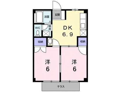 ニューシティ中の原(2DK/1階)の間取り写真