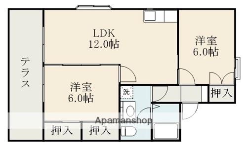 セジュール城殿A(2LDK/1階)の間取り写真