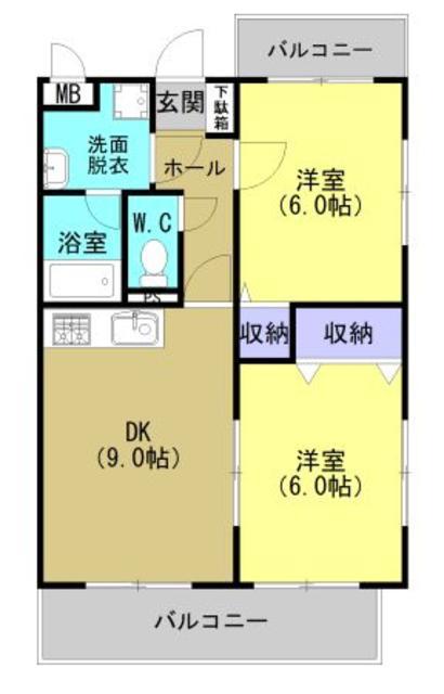サニーサイド(2DK/3階)の間取り写真