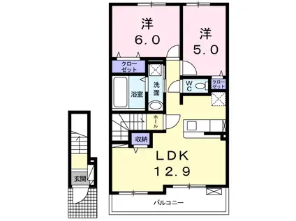 レミー グレンツェ Ⅰ(2LDK/2階)の間取り写真