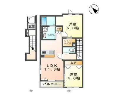 エレガンス益城(2LDK/2階)の間取り写真