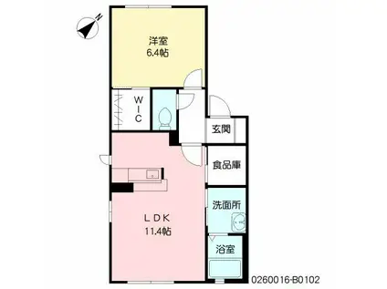 シャトーグローリー B棟(1LDK/1階)の間取り写真