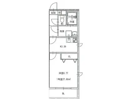 WALEA HALE大江(1K/1階)の間取り写真
