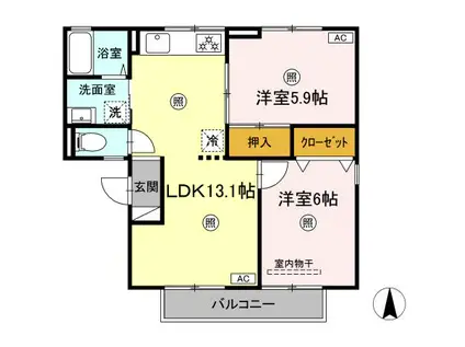 パークヒルB棟(2LDK/2階)の間取り写真