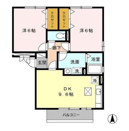 ドミール平成ⅡA棟(2DK/1階)の間取り写真