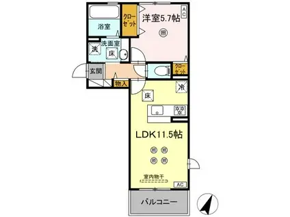 コンフォート武蔵(1LDK/1階)の間取り写真