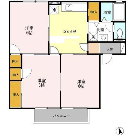 レジデンス西村B棟(3DK/2階)の間取り写真