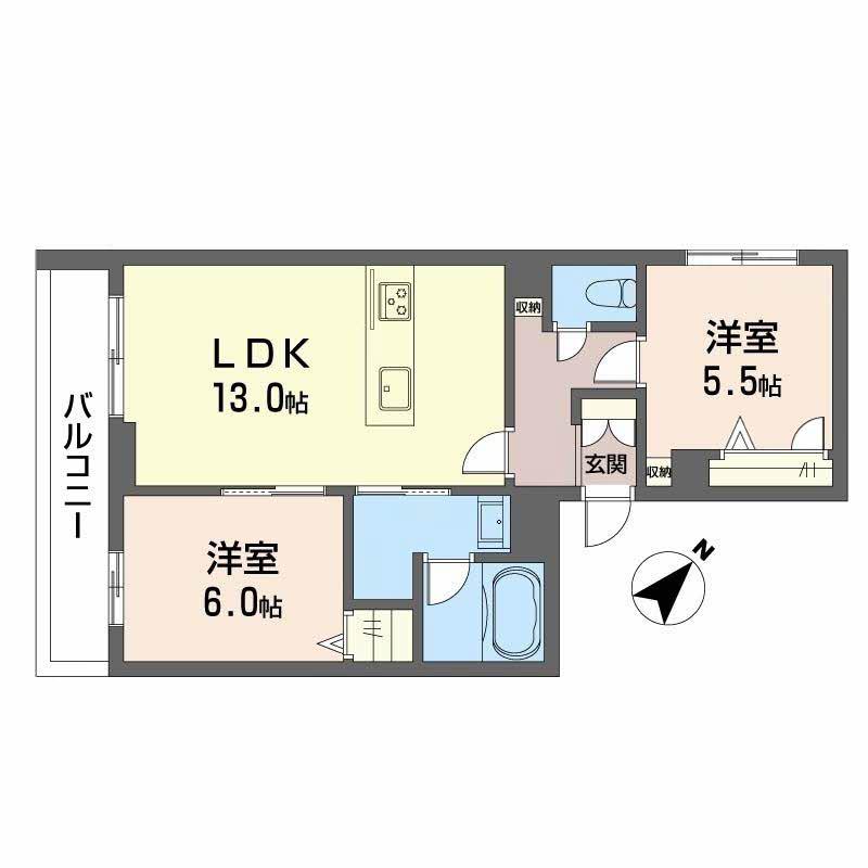 シャーメゾン 白山(2LDK/2階)の間取り写真