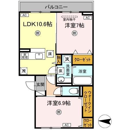 グランフォレスト大江(2LDK/1階)の間取り写真