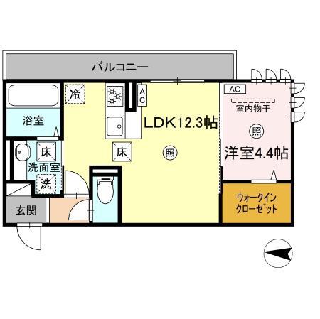 グランフォレスト大江(1LDK/1階)の間取り写真