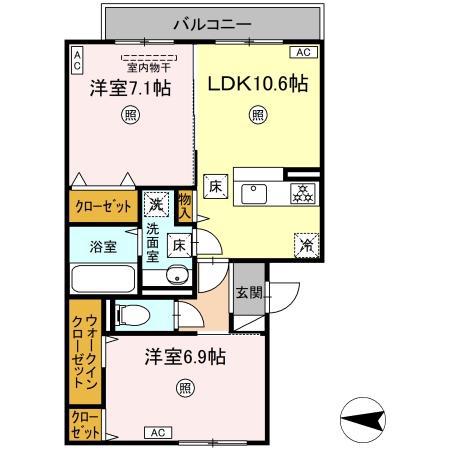グランフォレスト大江(2LDK/1階)の間取り写真