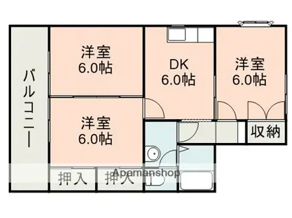 セジュール城殿B棟(3DK/2階)の間取り写真