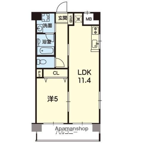 新屋敷エクシード(1LDK/4階)の間取り写真
