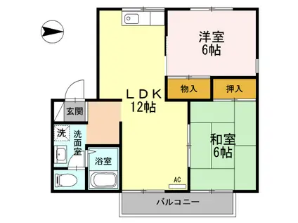 プレジール松岡A棟(2LDK/2階)の間取り写真