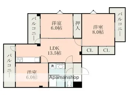 アローハイム健軍東(3LDK/7階)の間取り写真