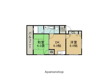 サンライズ若葉(2DK/2階)の間取り写真