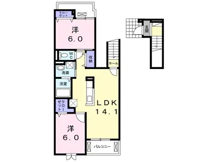 レインボーパークA(2LDK/2階)の間取り写真