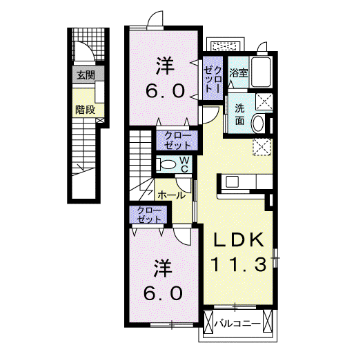グローリーラビーンA(2LDK/2階)の間取り写真