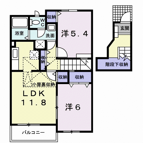 エミナール(2LDK/2階)の間取り写真