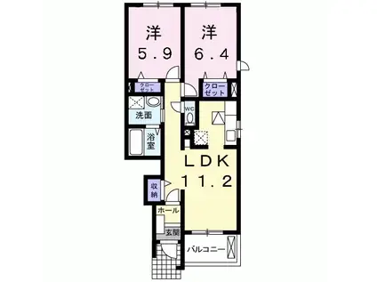 カーサ弐番館(2LDK/1階)の間取り写真
