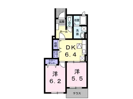 ニューアラモードD(2DK/1階)の間取り写真