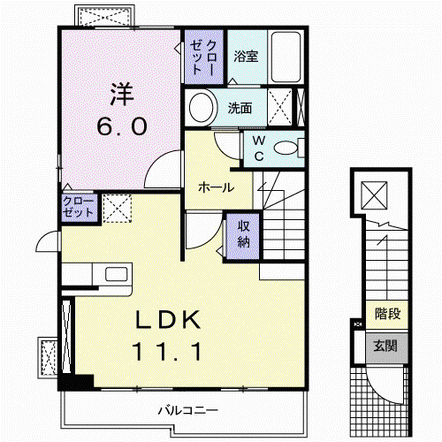 ソレイユGENⅣ(1LDK/2階)の間取り写真