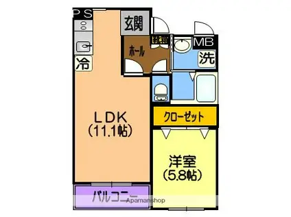 パピーズ水前寺(1LDK/1階)の間取り写真