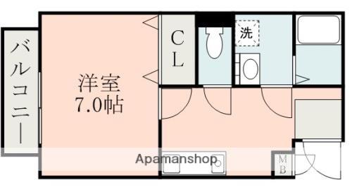 MOON HARP九品寺(1K/2階)の間取り写真
