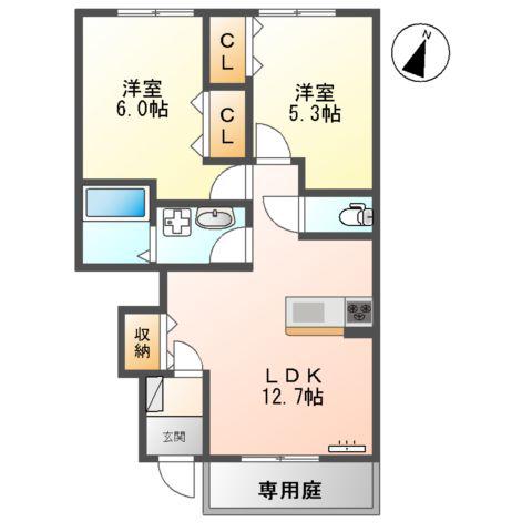 ピュアステージⅠ(2LDK/1階)の間取り写真